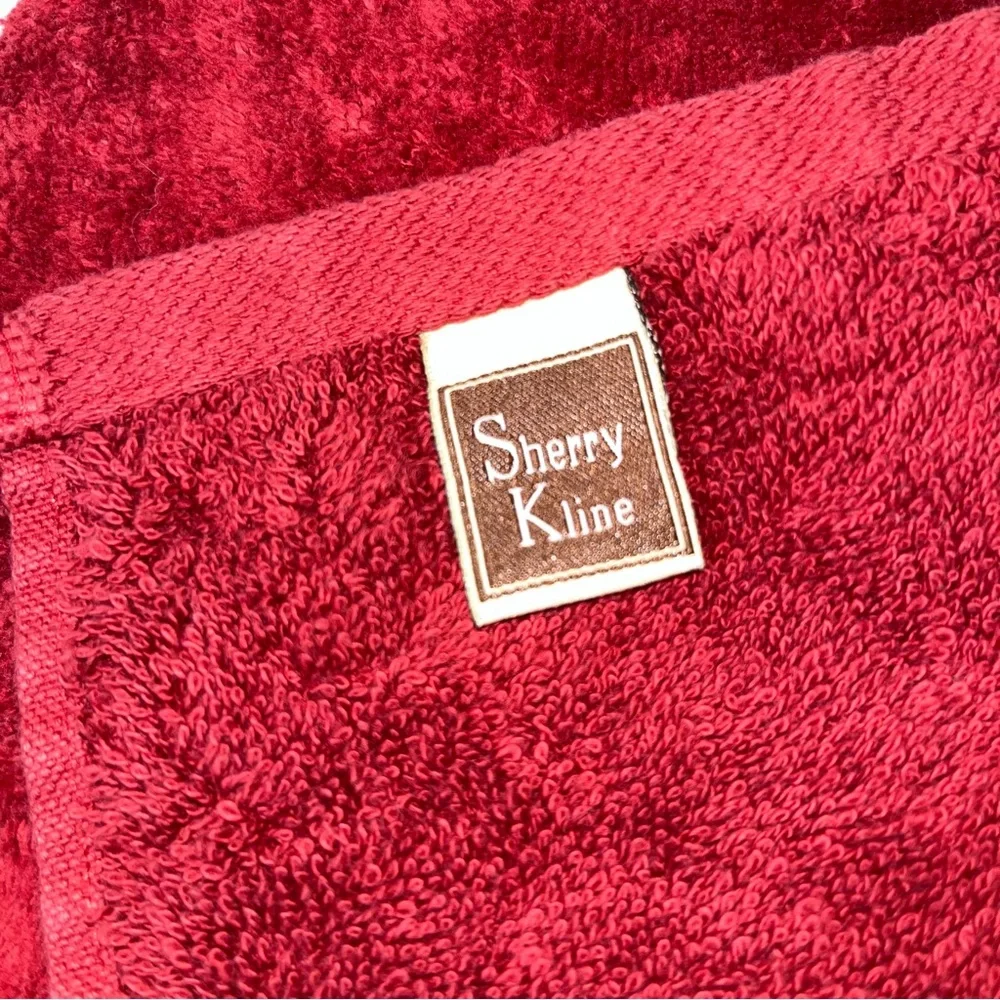 Sherry Kline Red Swirled Paisley Embellished Hand Towel 100% velour cotton India
